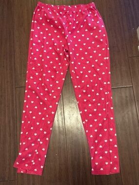 Womens Pink Heart Print Fleece Pants